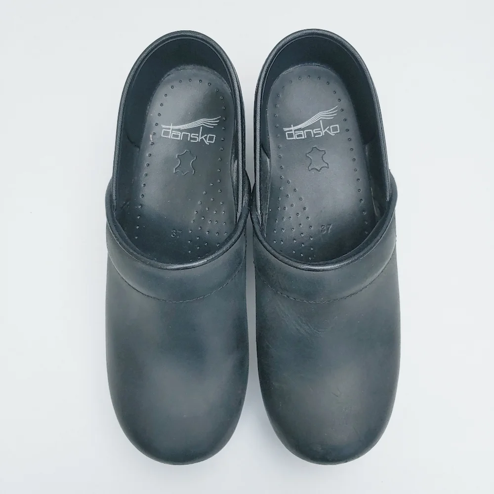 Dansko Black Leather Classic Comfort Nursing Clogs Shoes Sz 37 - Picture 3 of 9